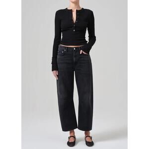 Citizens of Humanity Miro Relaxed Barrel Leg Jeans in Domino Black Size 24
